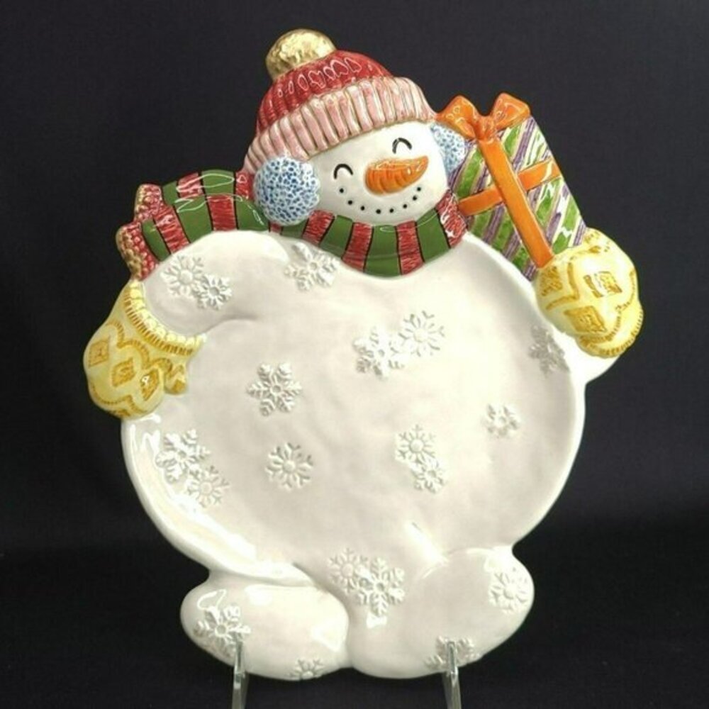 Fitz and Floyd Frosty Folks Canape Cookie Christmas‎ Serving Plate Snowman Vtg
